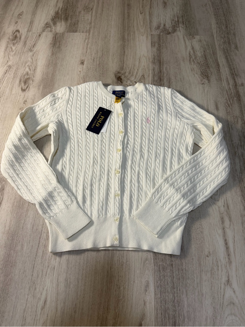 Polo by Ralph Lauren Cream Cable-Knit Button-Up Cardigan 12/14